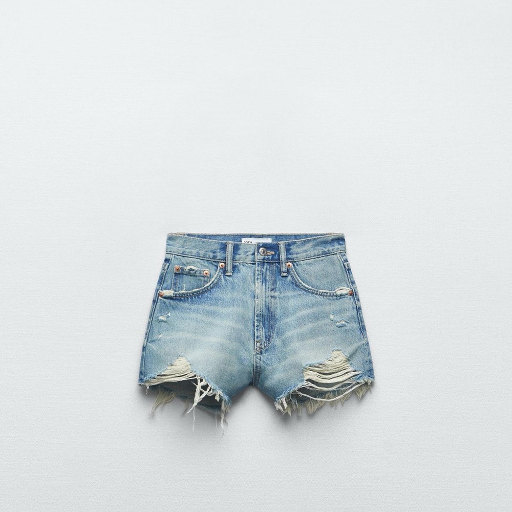 Zara Blue Jean Shorts with Distressed Hem